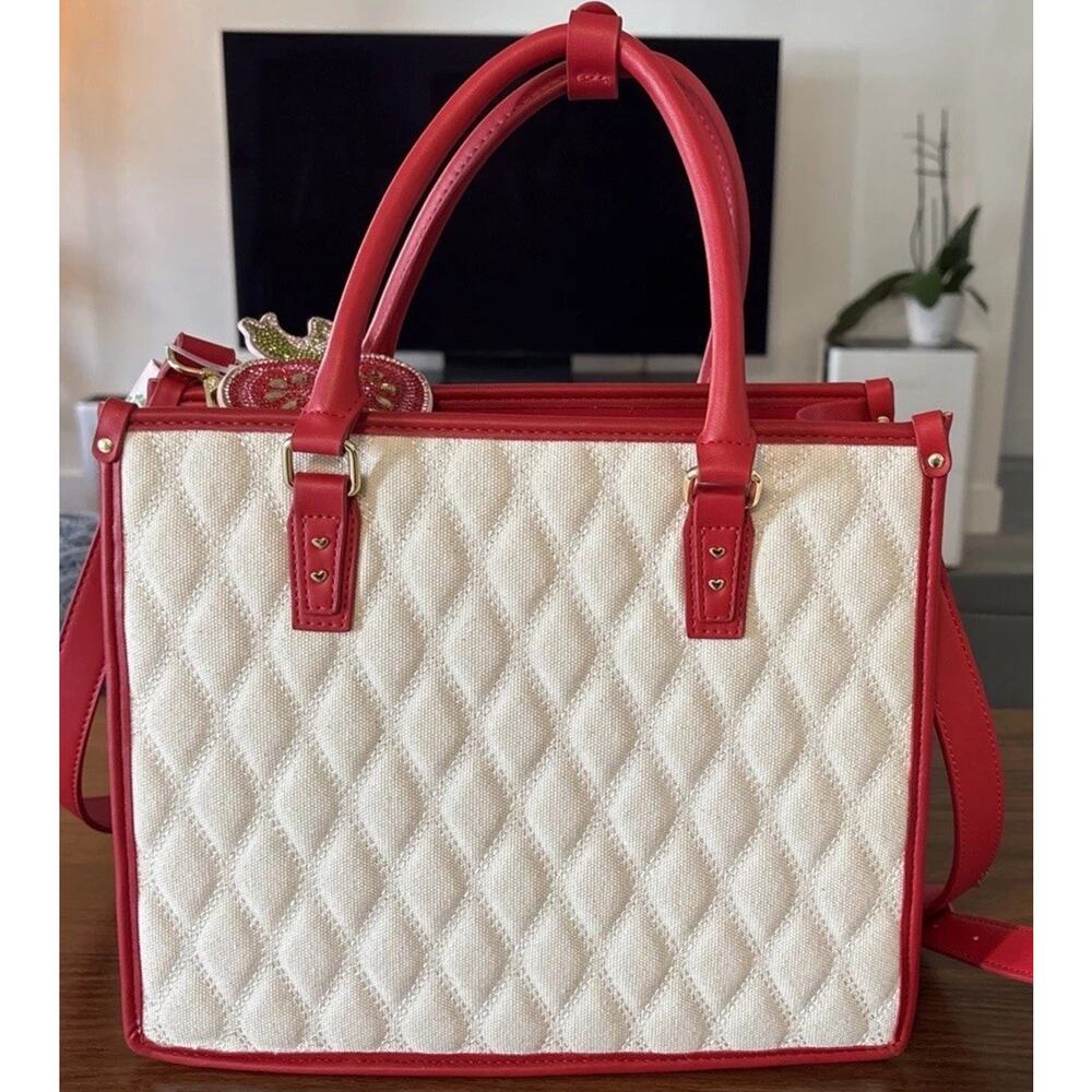 NWT Betsey Johnson XOLALA Red Faux Leather Quilted Canvas Crossbody Bag Purse - Picture 2 of 13